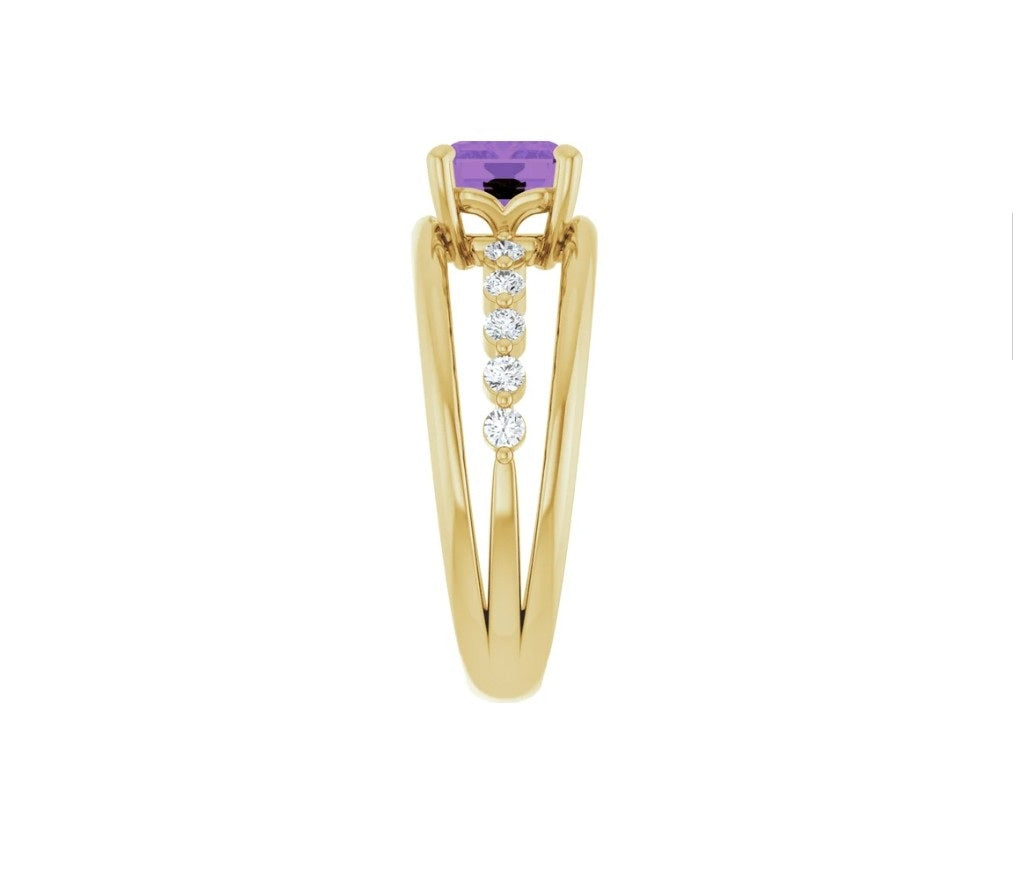 Natural Amethyst & 1/5 CTW Natural Diamond Ring