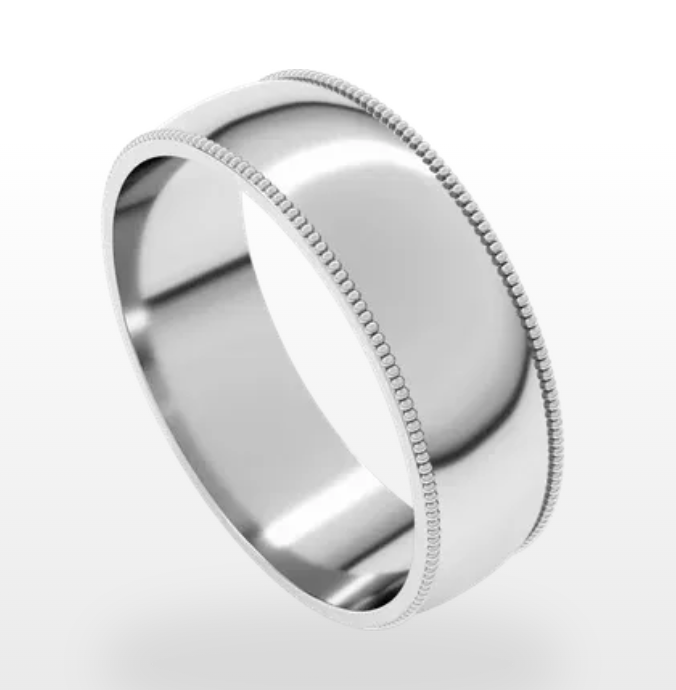 Milgrain Comfort Fit Lightweight Half Round Band 14K