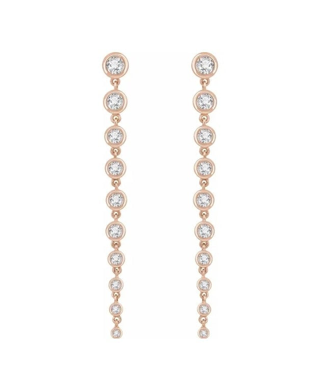 2 CTW Diamond Bezel Set Dangle Earrings