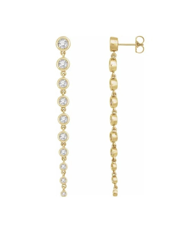 2 CTW Diamond Bezel Set Dangle Earrings