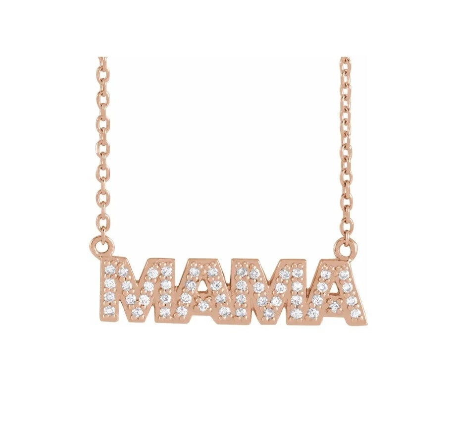 1/10 Natural Diamond "Mama" 18" Necklace 14K