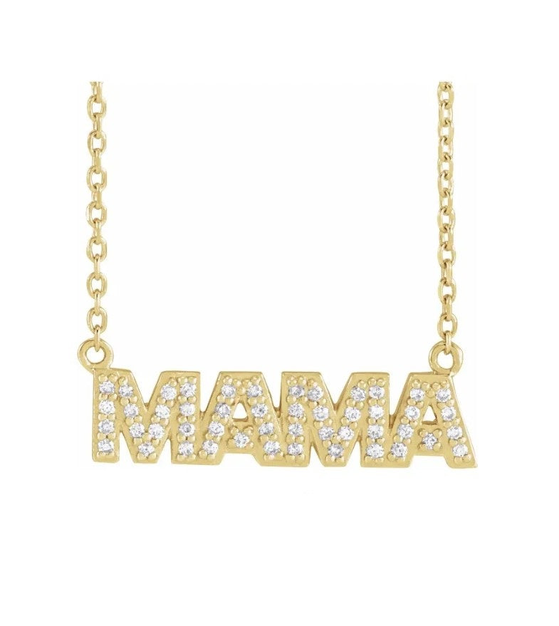 1/10 Natural Diamond "Mama" 18" Necklace 14K