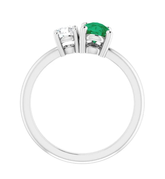 Pear Shape Emerald & Diamond You & Me (Toi Et Moi) Ring 14K