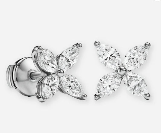 Diamond Leaf Stud Earrings 14K