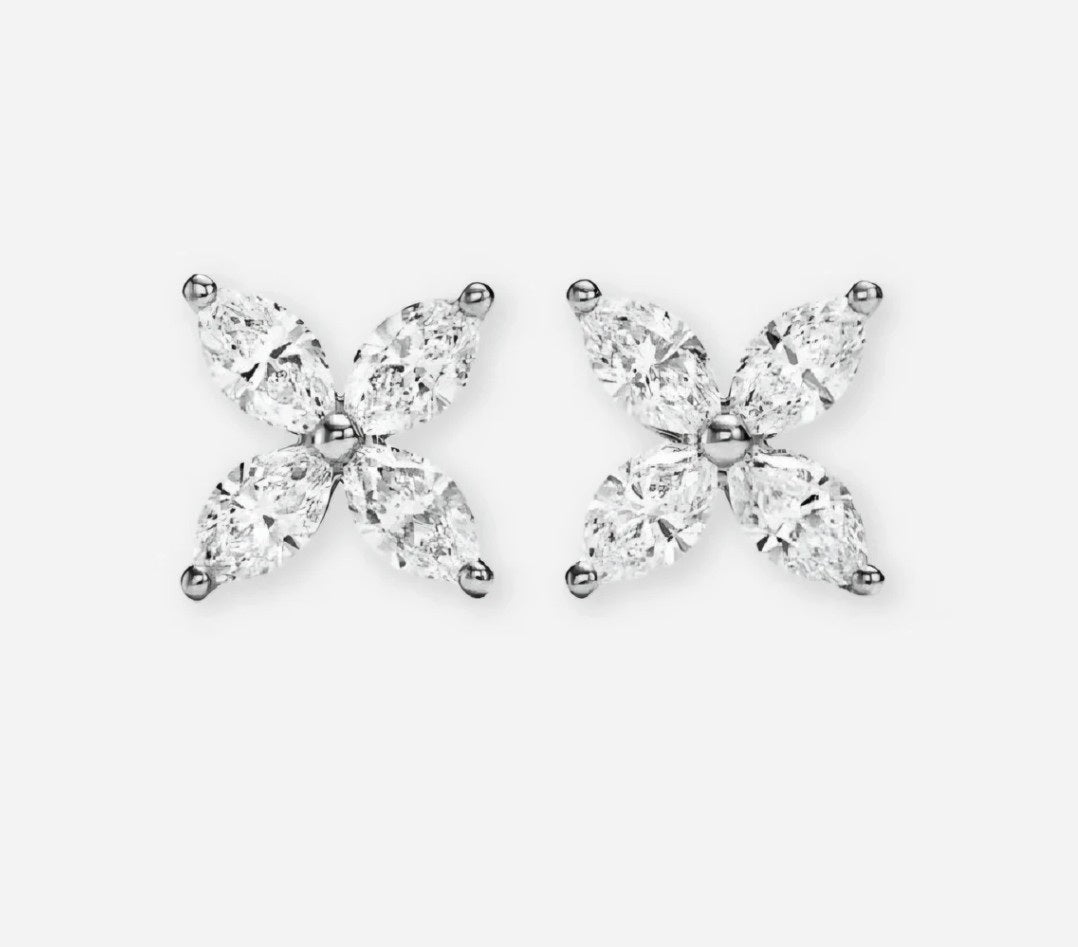 Diamond Leaf Stud Earrings 14K