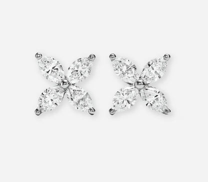 Diamond Leaf Stud Earrings 14K