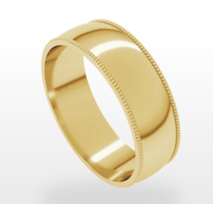 Milgrain Comfort Fit Lightweight Half Round Band 14K