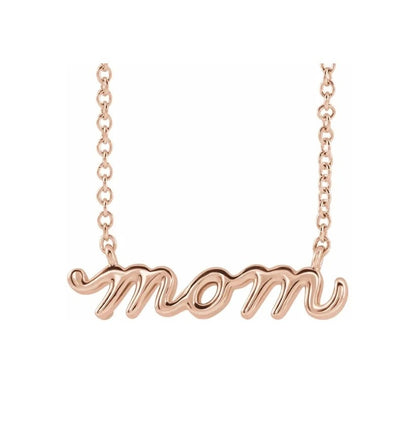 Petite Mom Script Necklace 14K