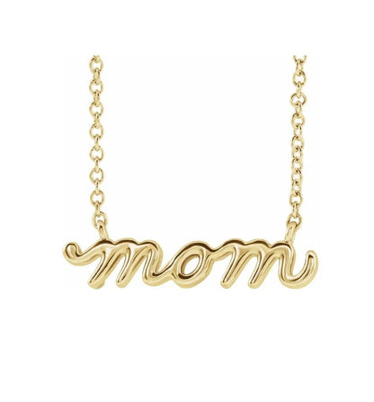 Petite Mom Script Necklace 14K