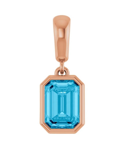 Natural Emerald Cut Aquamarine Pendant 14K