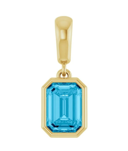 Natural Emerald Cut Aquamarine Pendant 14K