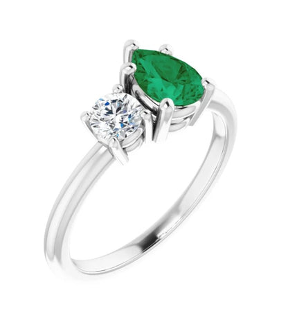 Pear Shape Emerald & Diamond You & Me (Toi Et Moi) Ring 14K