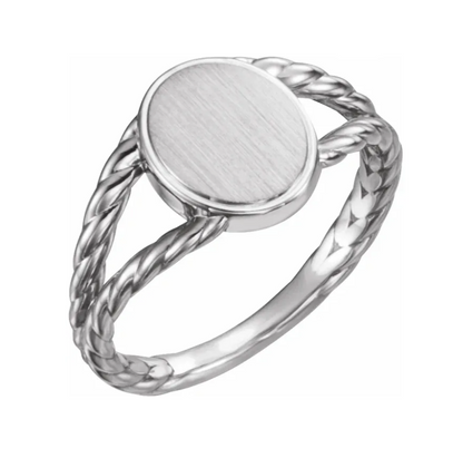 11x9mm Oval Rope Signet Ring in 14K