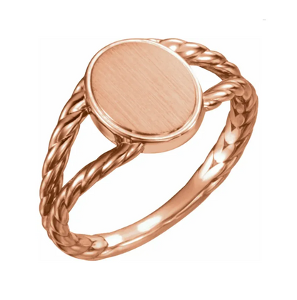 11x9mm Oval Rope Signet Ring in 14K