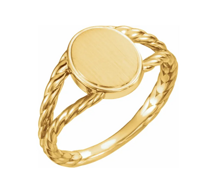11x9mm Oval Rope Signet Ring in 14K