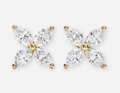 Diamond Leaf Stud Earrings 14K
