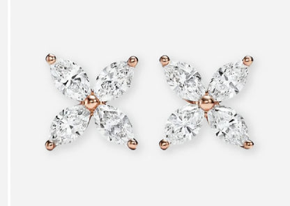 Diamond Leaf Stud Earrings 14K